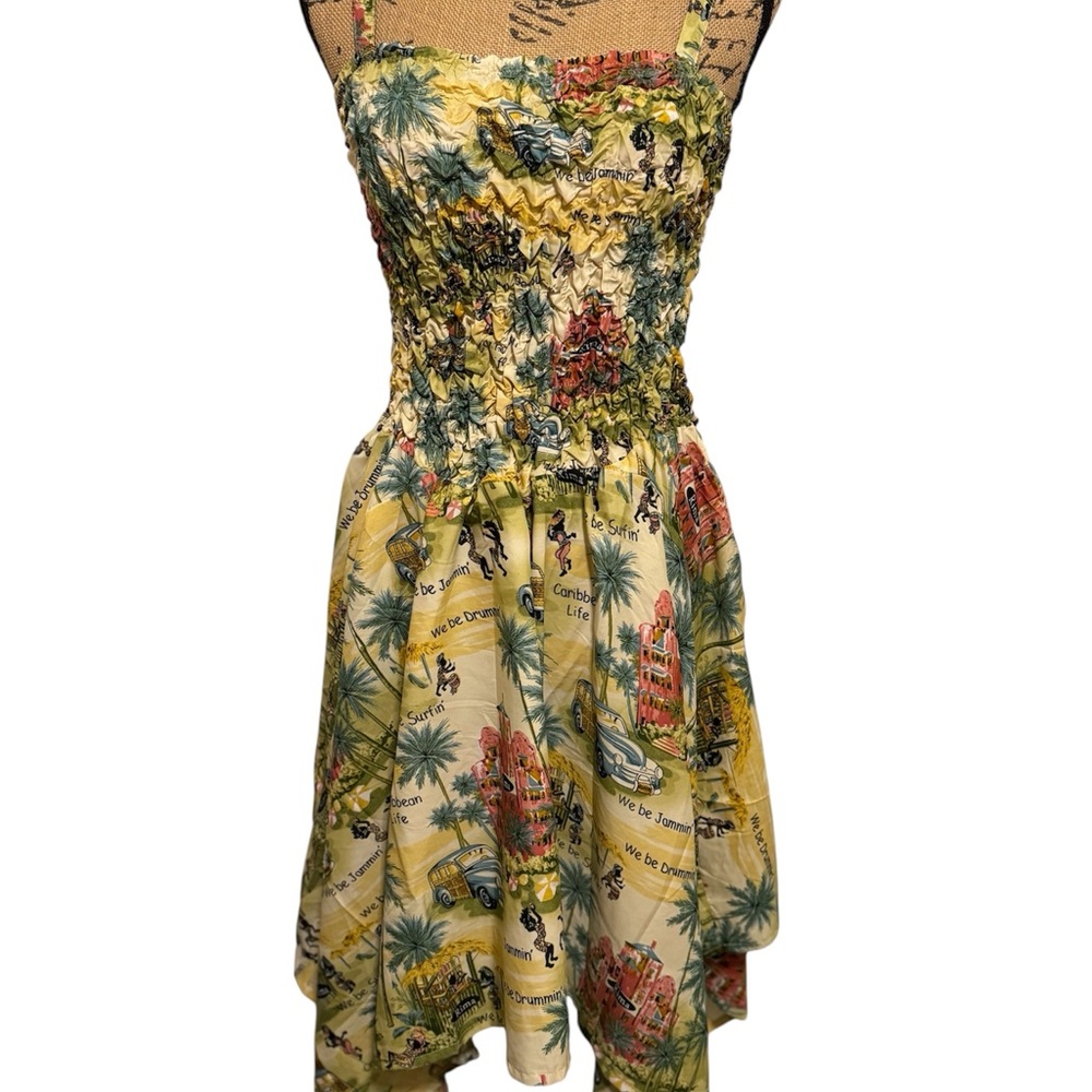 Rima Imar Yellow Tropical Print Mini Dress